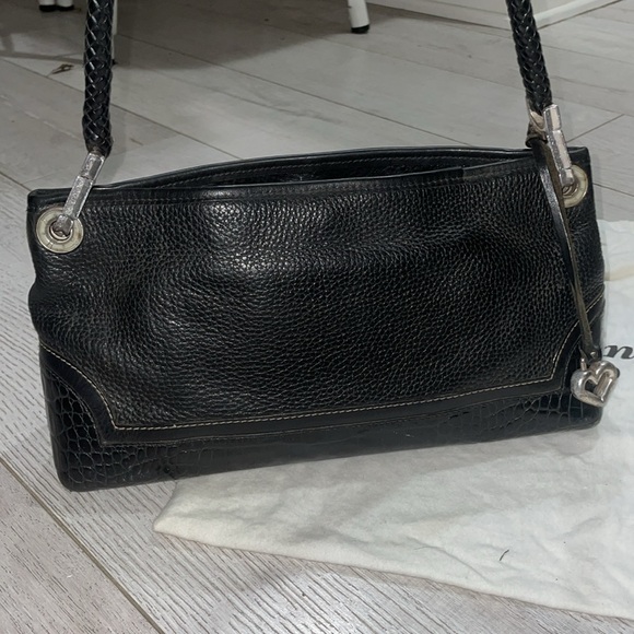 Rare Vintage Brighton “isadora” croc leather Handbag black silver hardware recta - Picture 2 of 9